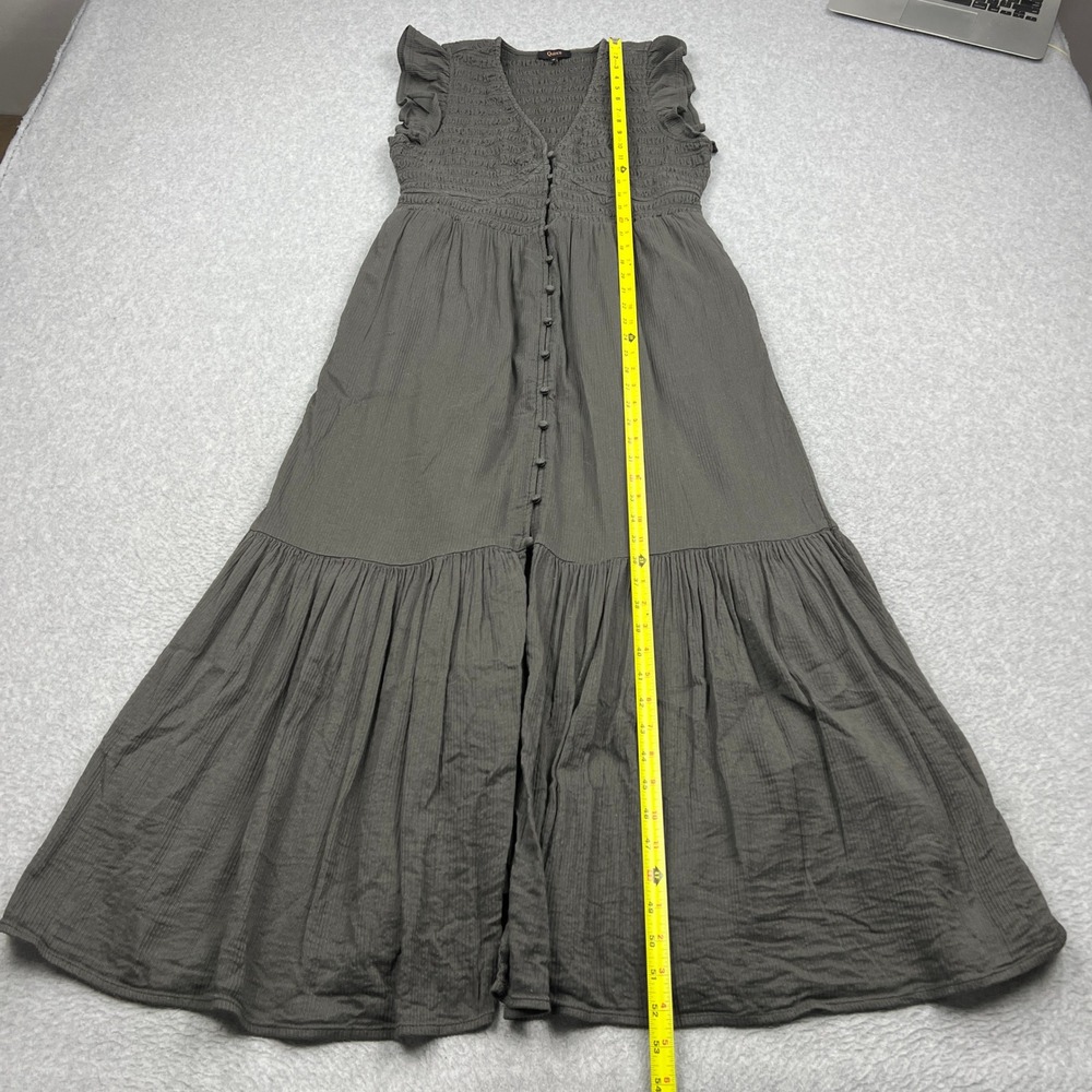 Quince Dress Womens Medium Charcoal Organic Textured Cotton Smocked V-Neck Midi - Picture 5 of 11
